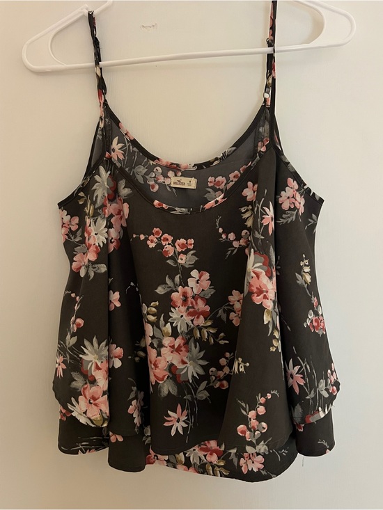 Hollister Tops - Hollister Floral Spaghetti-Strap Cami with Pink Blooms